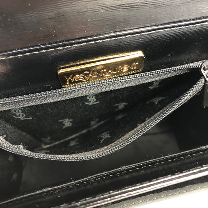 Yves Saint Laurent Logo Nylon Leather Top Handle Handbag Black Vintage w3hmrm
