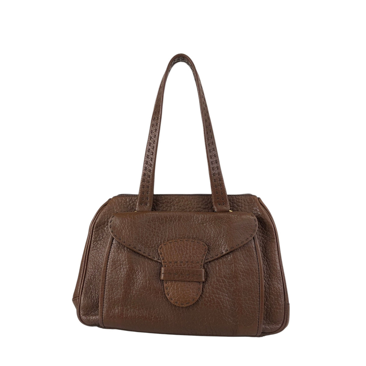 PRADA Triangle Logo Front Buckle Handbag Boston bag Brown Vintage v46bhc
