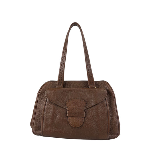 PRADA Triangle Logo Front Buckle Handbag Boston bag Brown Vintage v46bhc