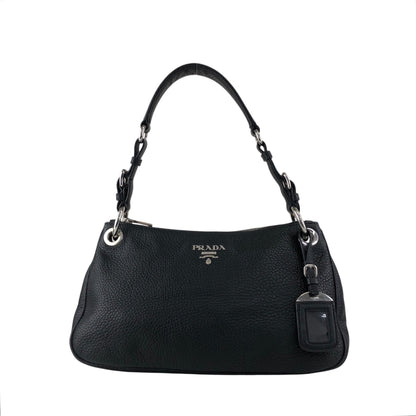 PRADA Logo Shoulder bag Black Vintage j4hmuw