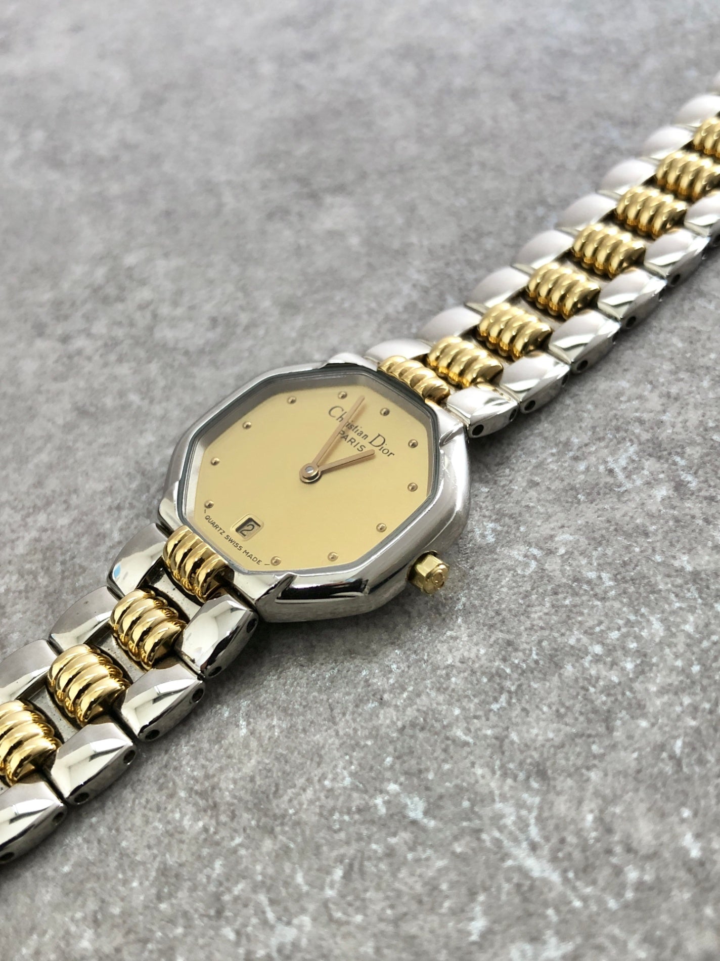 Christian Dior Octagon Watch Silver×Gold D48-203 Vintage timxzz