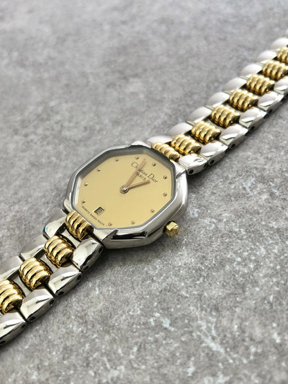 Christian Dior Octagon Watch Silver×Gold D48-203 Vintage timxzz