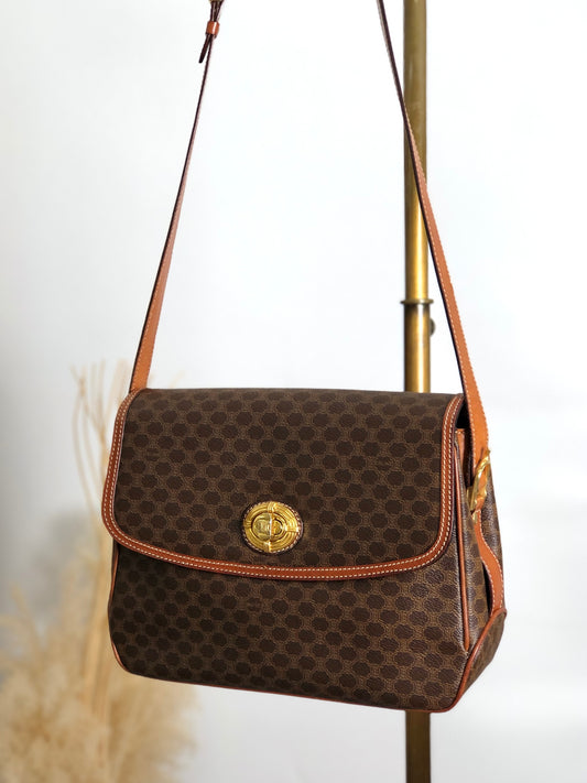 CELINE Macadam Triomphe Turn Lock Shoulder bag Brown Vintage spimpz