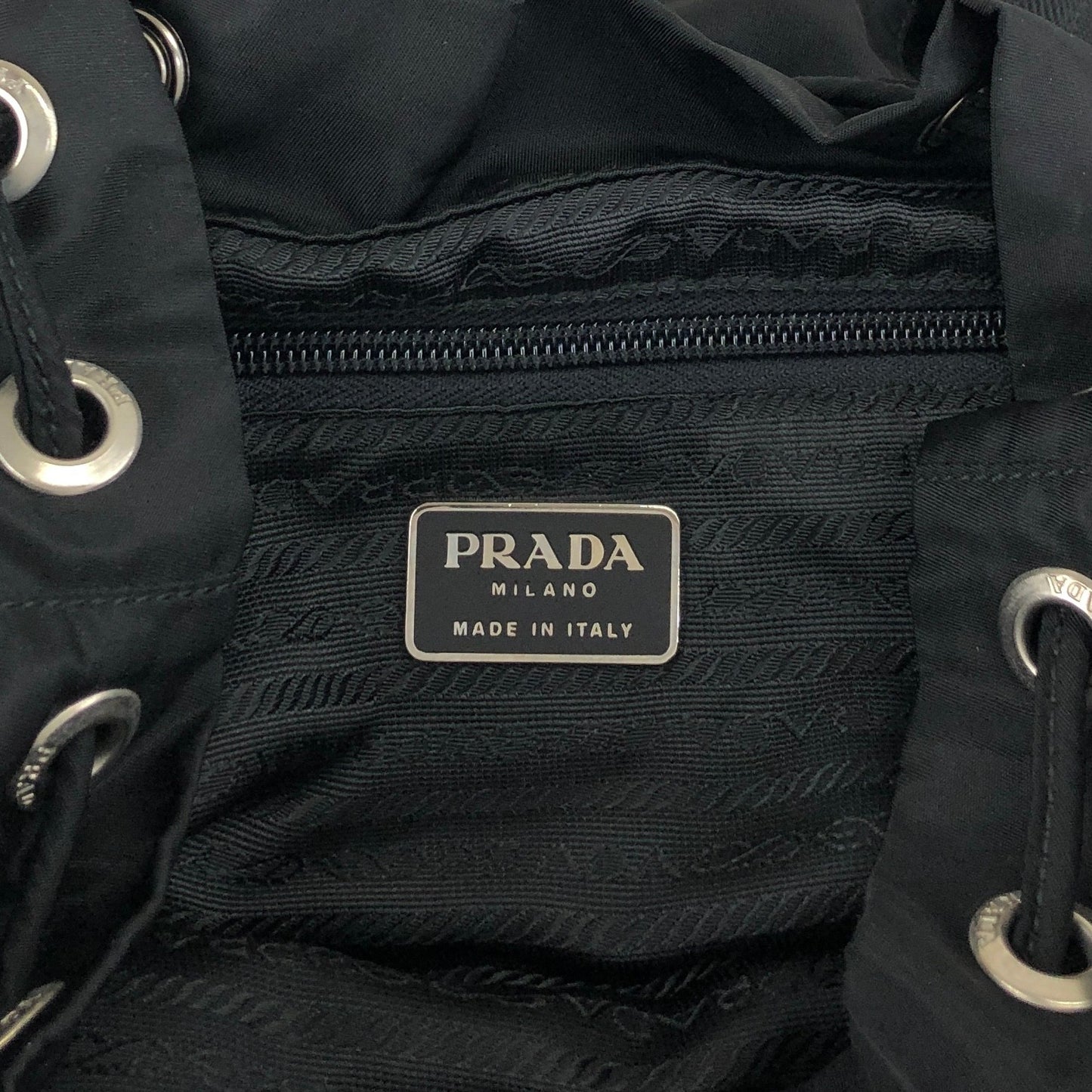 PRADA Tessuto Triangle Logo Double Pocket Backpack Black Vintage rikdef
