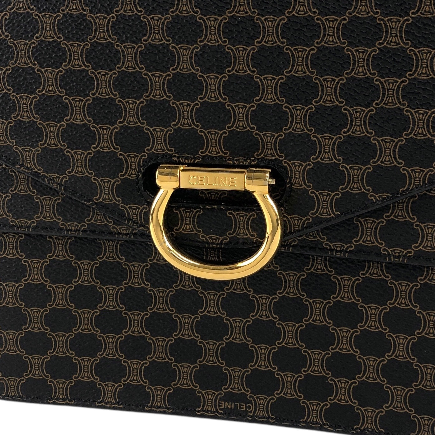 CELINE Macadam Horseshoe Double Flap Handbag Black Vintage eir5v4