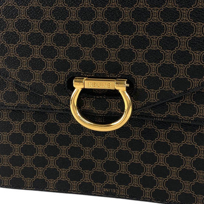 CELINE Macadam Horseshoe Double Flap Handbag Black Vintage eir5v4
