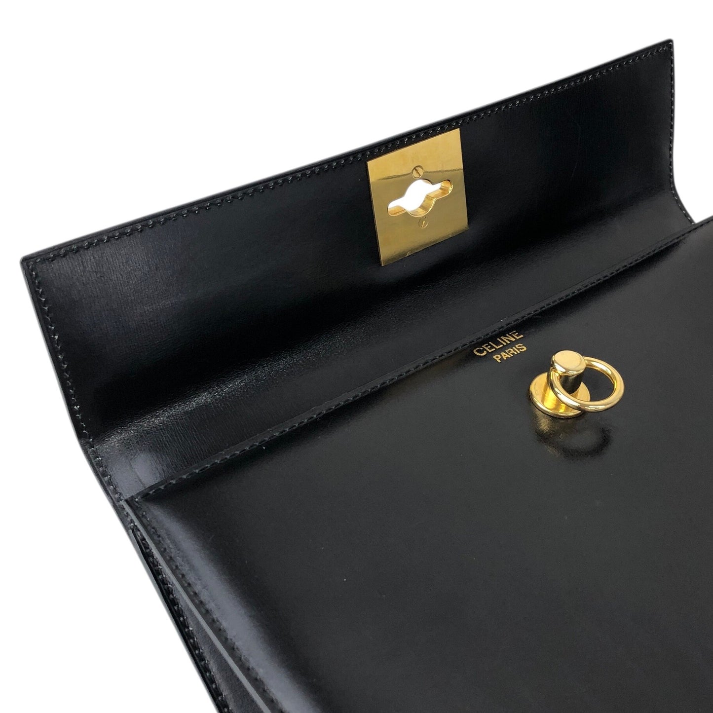 CELINE Gancini Top Handle Handbag Black Vintage whcwed