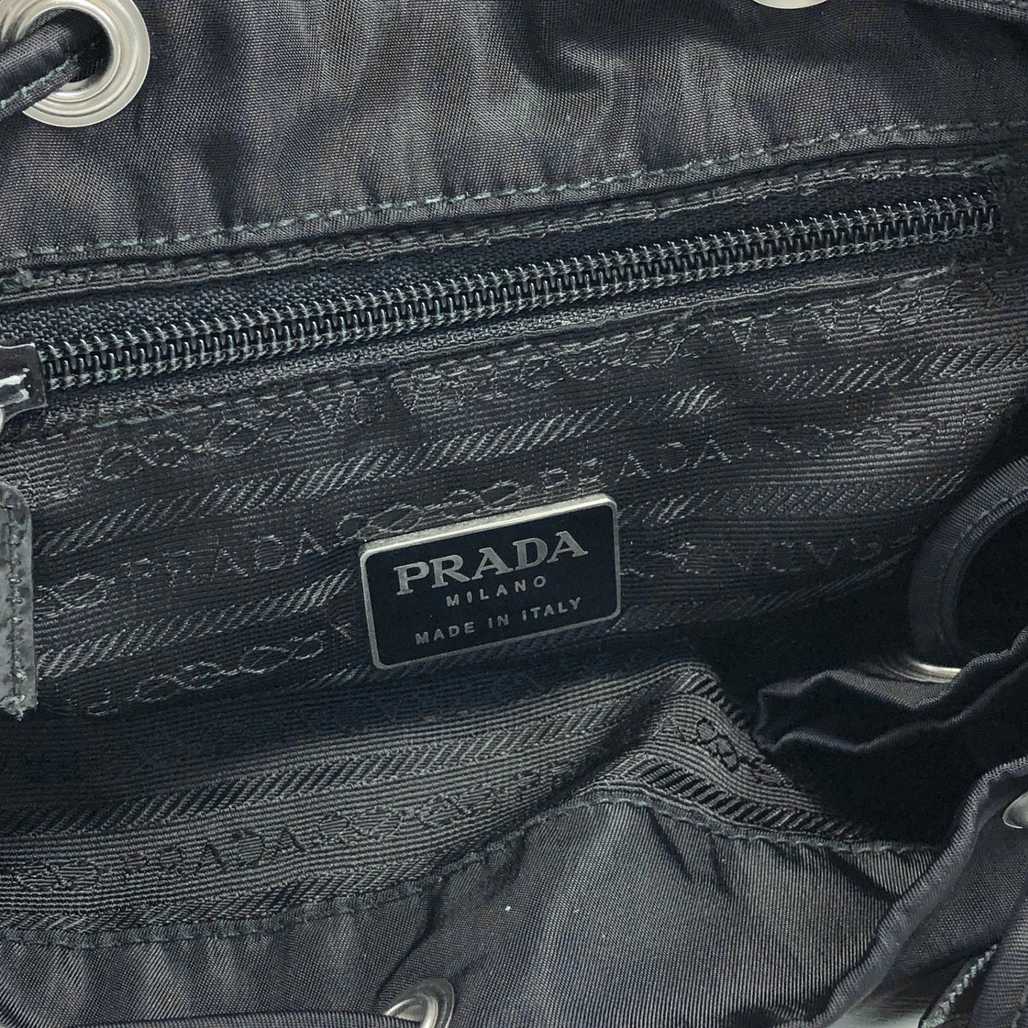 PRADA Triangle Logo Front Buckle Backpack Black Vintage az8wiv
