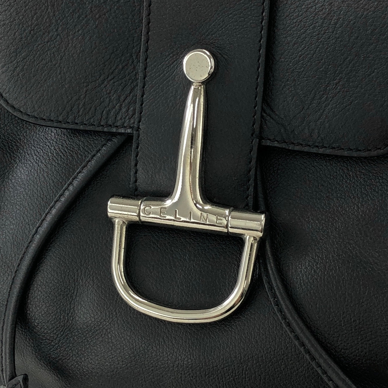 CELINE Horse Bit Leather Backpack Black Vintage fp635u