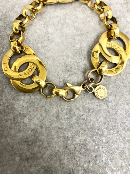 CELINE Double Circle Logo Bracelet Gold Vintage 8hk4ms