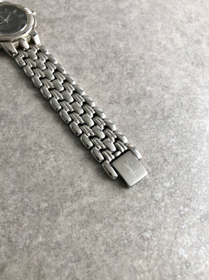 Yves Saint Laurent YSL Logo Quartz Watch Silver 6031-G11866 Vintage xegtmu