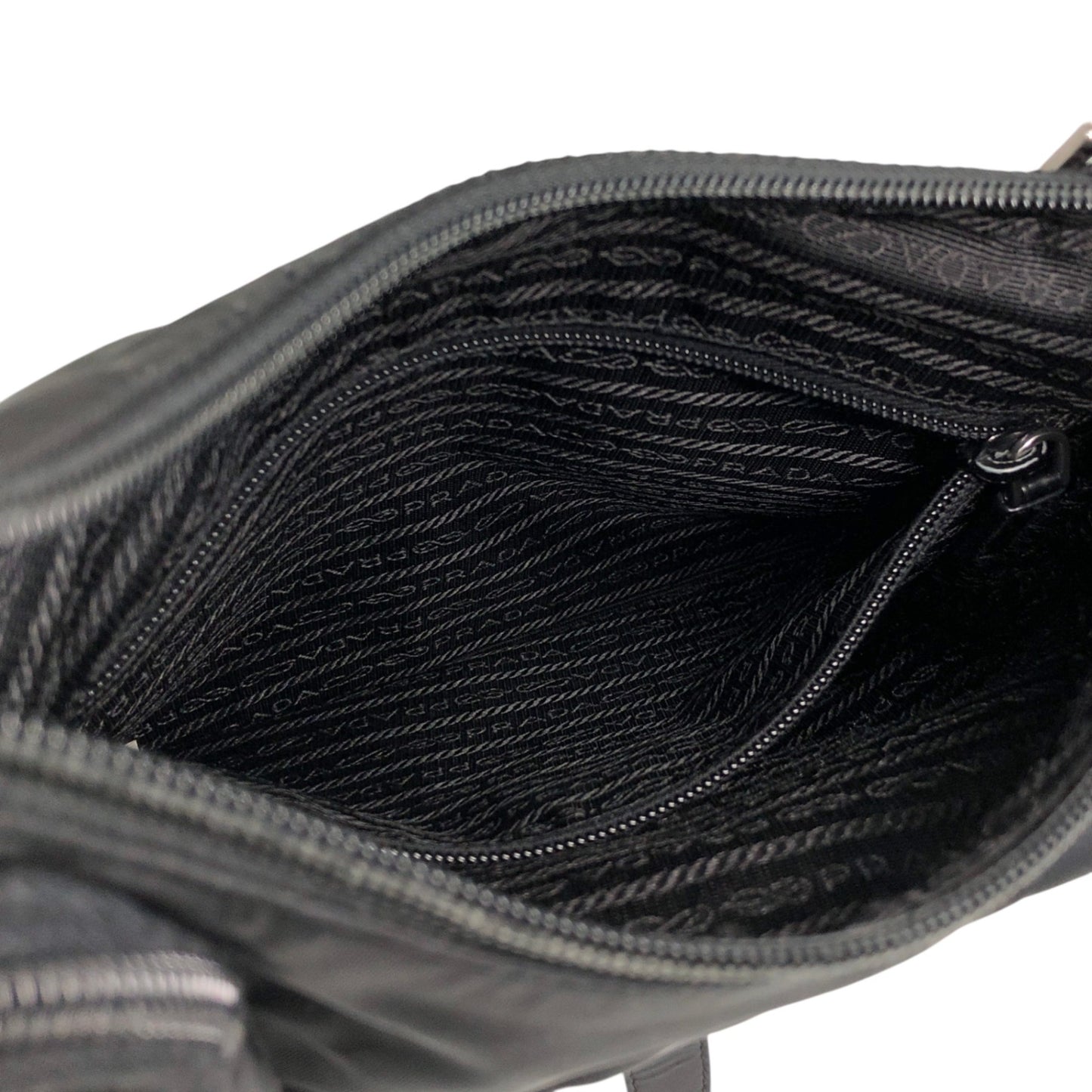 PRADA Tessuto Triangle Logo Front Buckle Shoulder bag Black Vintage h7n4ka