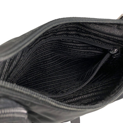 PRADA Tessuto Triangle Logo Front Buckle Shoulder bag Black Vintage h7n4ka