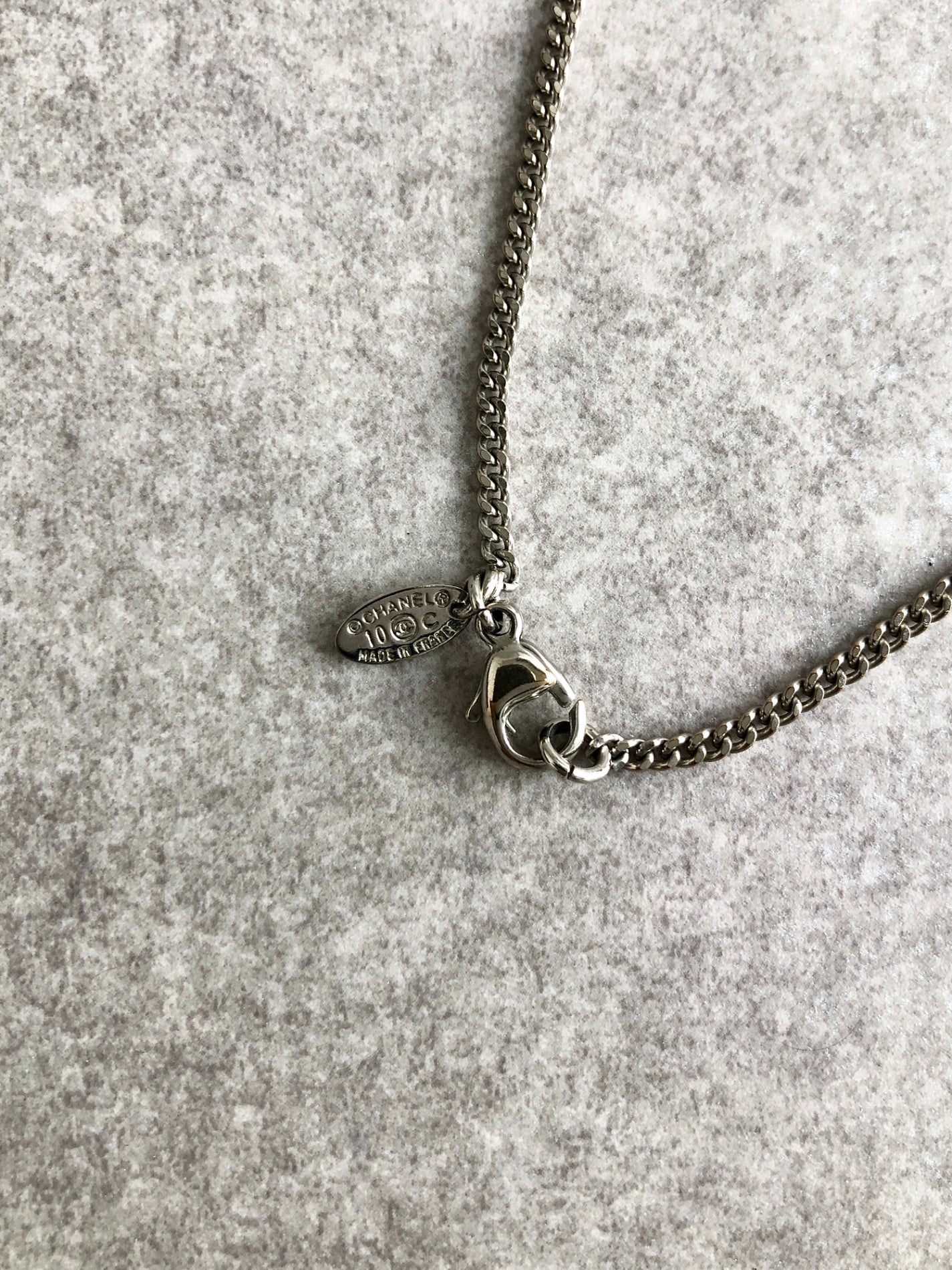 CHANEL Coco Mark Rhinestone Necklace Silver Vintage udsh45