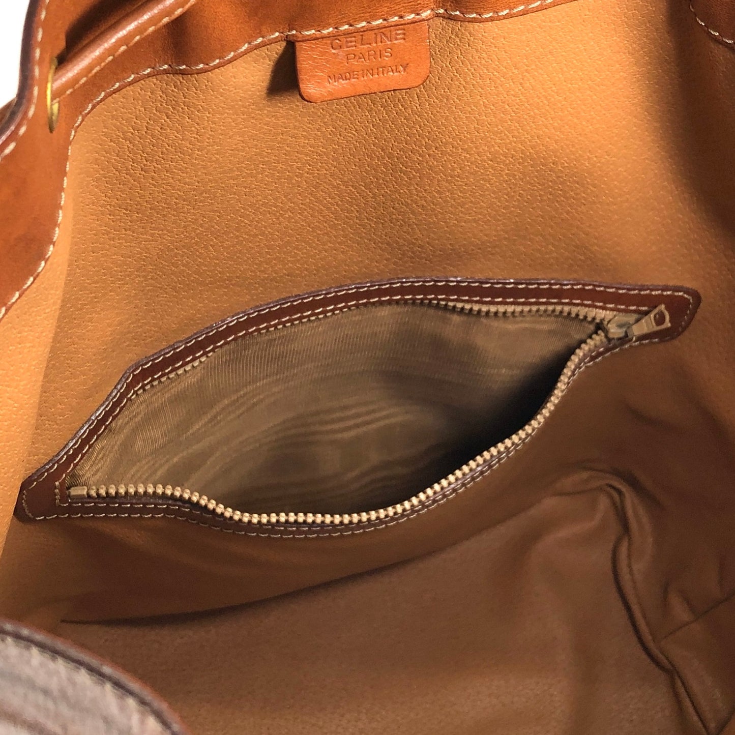 CELINE Macadam Blason Drawstring Shoulder bag Brown Vintage wc85jm