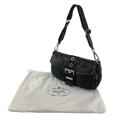 PRADA Tessuto Triangle Logo Front Buckle Shoulder bag Black Vintage dgr7v8