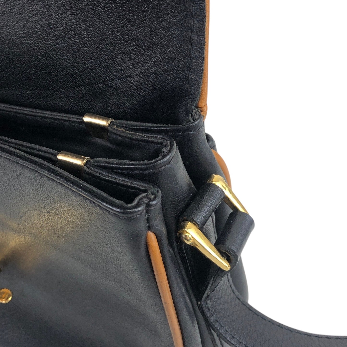 CELINE Triomphe Piping Shoulder bag Black×Brown Vintage 5hc7wn