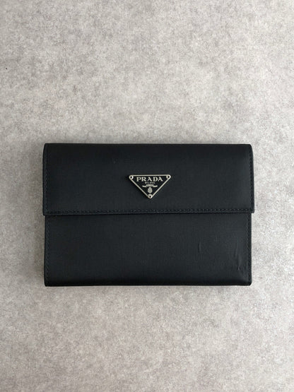 PRADA Triangle Logo Trifold Wallet Black Vintage vdir46