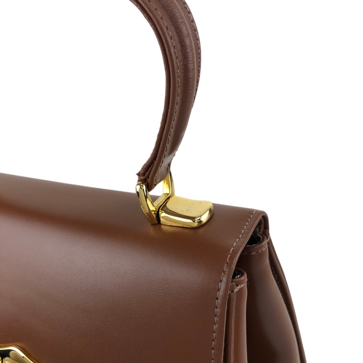 BURBERRY Front Lock Top Handle Handbag Brown Vintage 8sk6uz