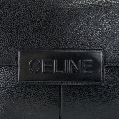 CELINE Logo Embossed Shoulder bag Black Vintage 66np7h