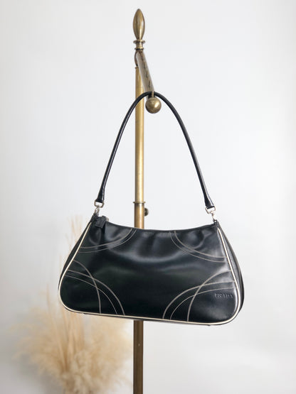 PRADA Stitch Shoulder bag Hobobag Black Vintage tfesrt