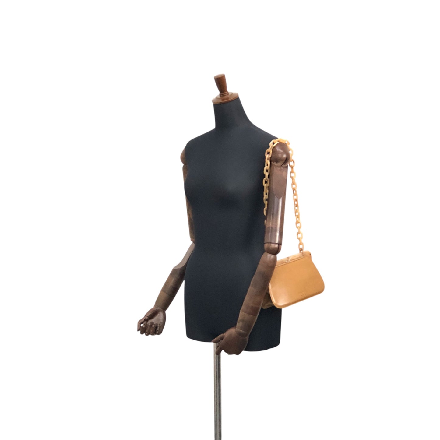 PRADA Logo Metal Clasp Chain Shoulder bag Brown Vintage 8f3n64