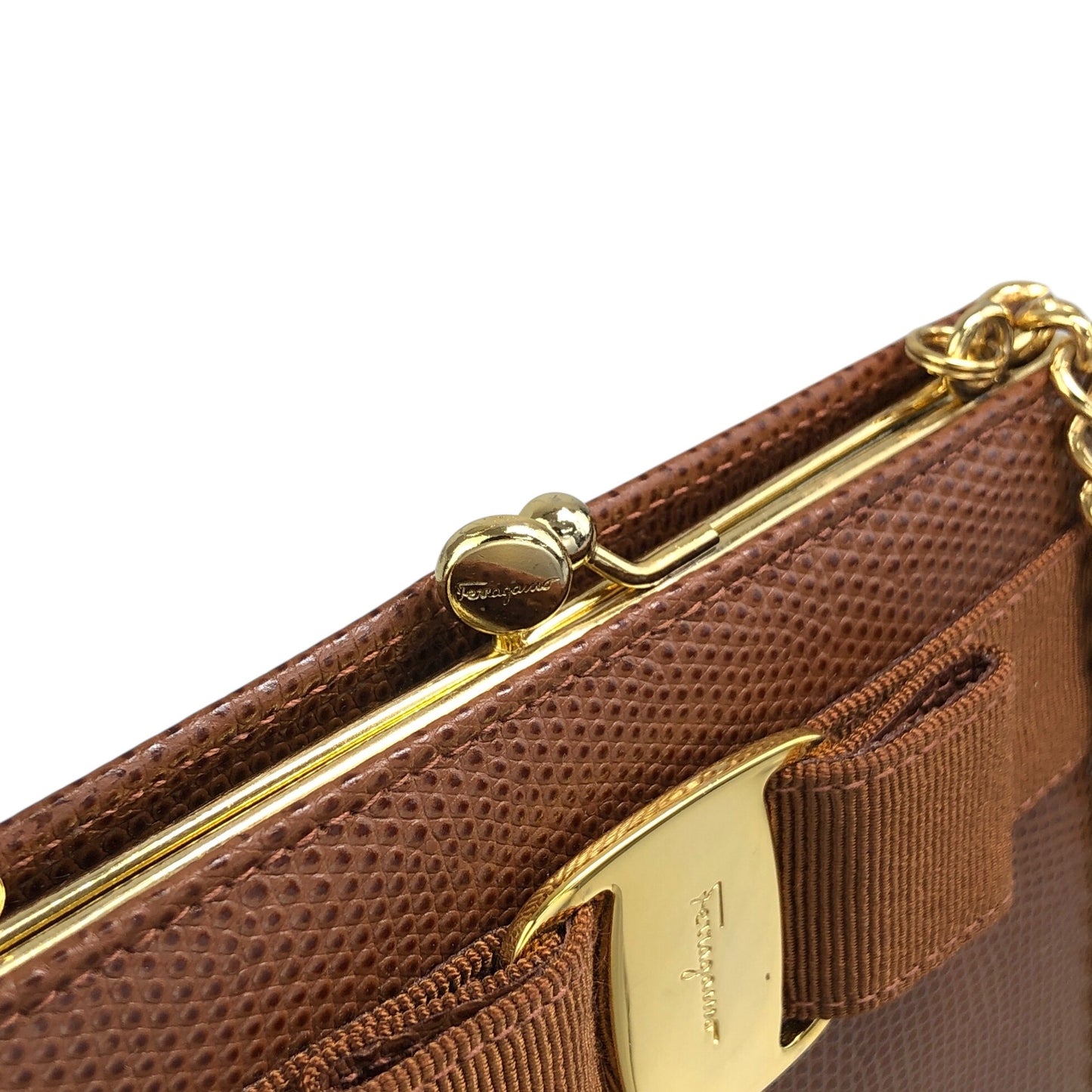 Salvatore Ferragamo Vala Ribbon Chain Shoulder bag Brown Vintage i66575