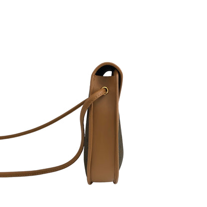 Yves Saint Laurent YSL Logo Round Shoulder bag Brown Vintage 4swhva