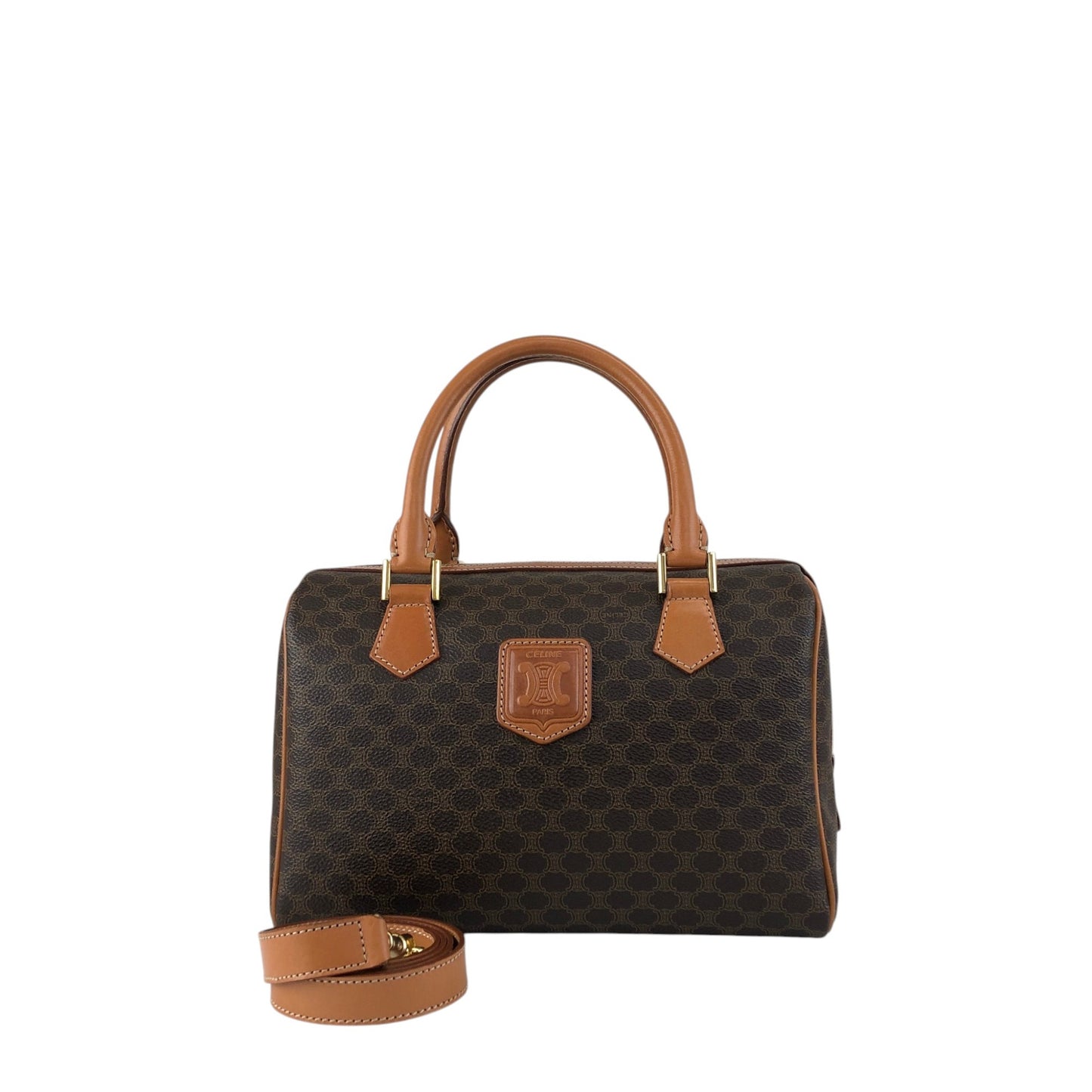CELINE Macadam Blason Two-way Small Boston bag Shoulder bag Brown Vintage haxmcm