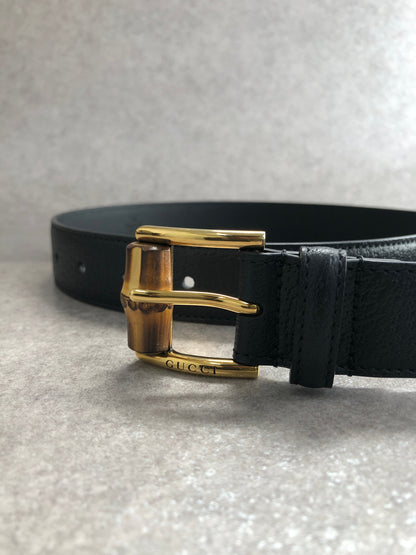 GUCCI Bamboo Belt Black Vintage 8anzpk