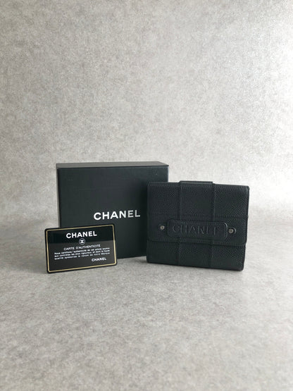 CHANEL Chocolate Bar Folded Wallet Black Vintage 2r56zg