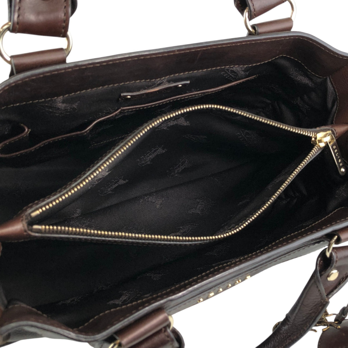 CELINE Horse Carriage Handbag Brown Vintage xsytb4