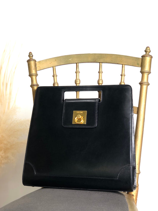 CELINE Gancini Handbag Black Vintage d785e7