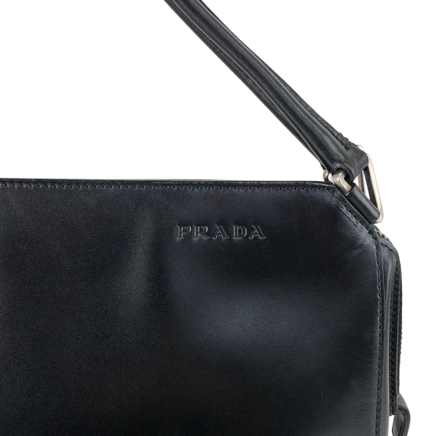 PRADA Logo Embossed Shoulder bag Black T4Q8CGH Vintage duepcf