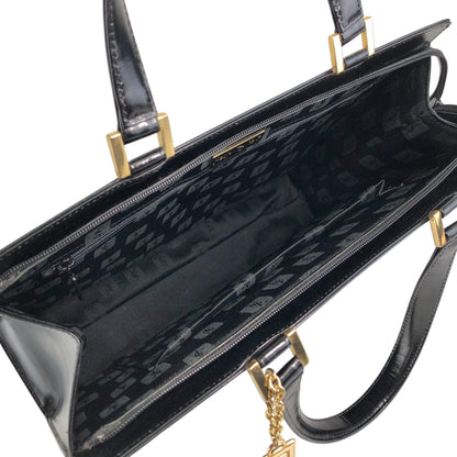 Yves Saint Laurent Logo Charm Handbag Black Vintage 7mza73
