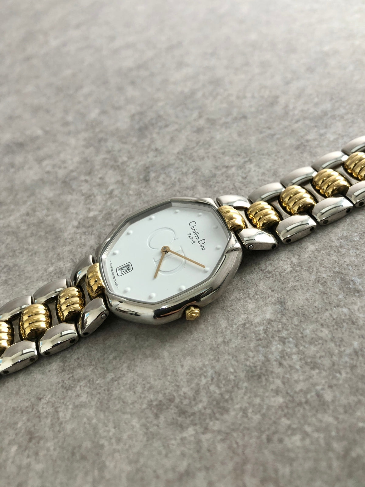 Christian Dior CD Logo Quartz Watch Silver×Gold 45.204 Vintage kh8utm