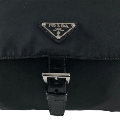 PRADA Tessuto Triangle Logo Front Buckle Shoulder bag Black Vintage mkij8a
