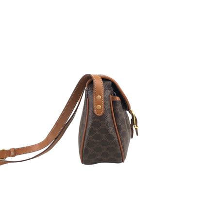 CELINE Macadam Blason Front Buckle Shoulder bag Brown Vintage msur28