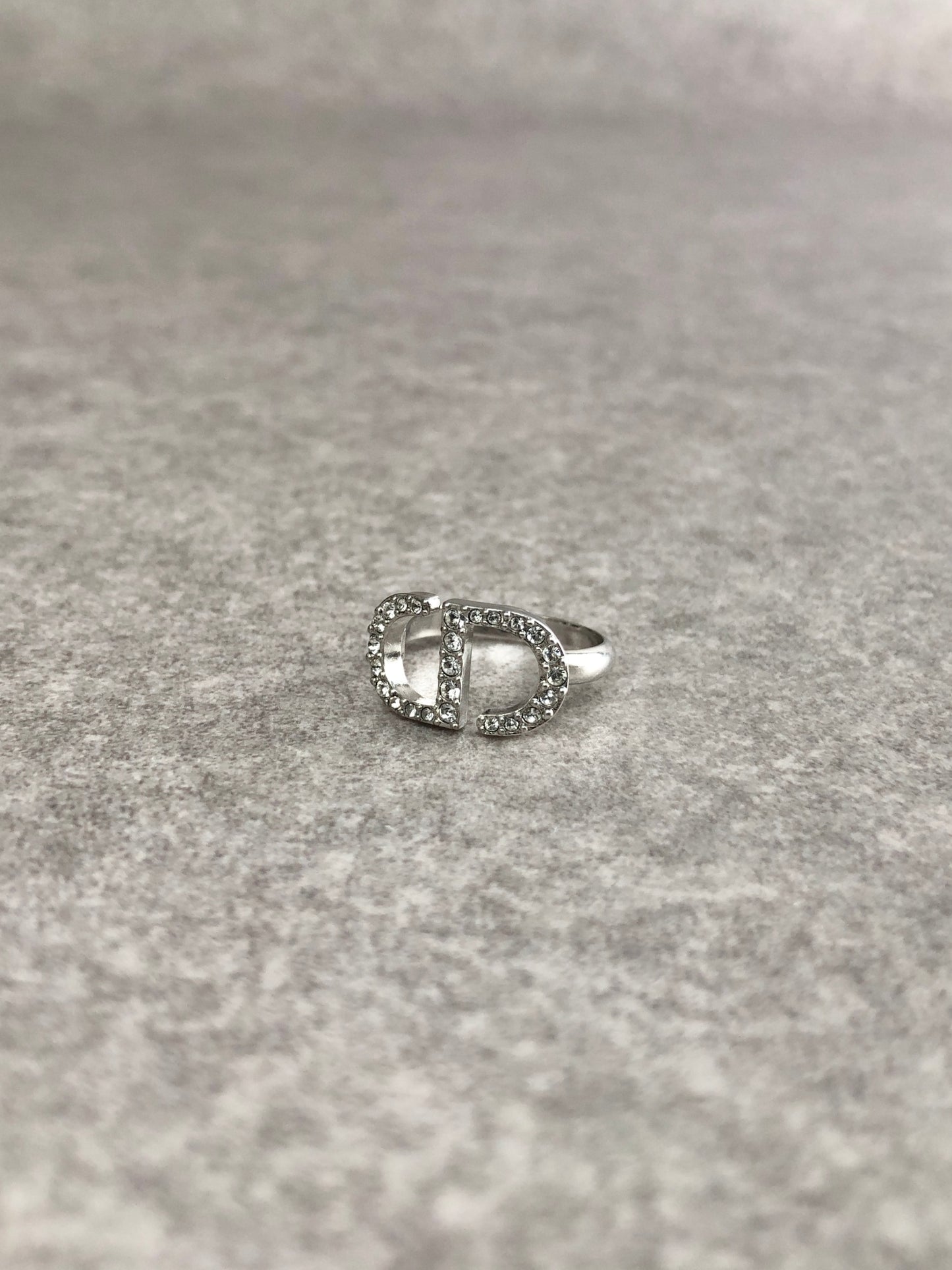 Christian Dior CD Logo Motif Rhinestone Ring Silver PETIT CD Vintage di6pz4