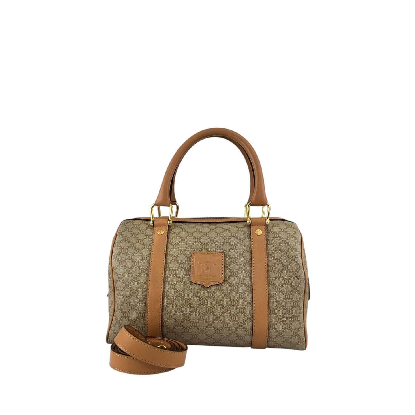 CELINE Macadam Blason Two-way Handbag Shoulder bag Beige Vintage erwjct