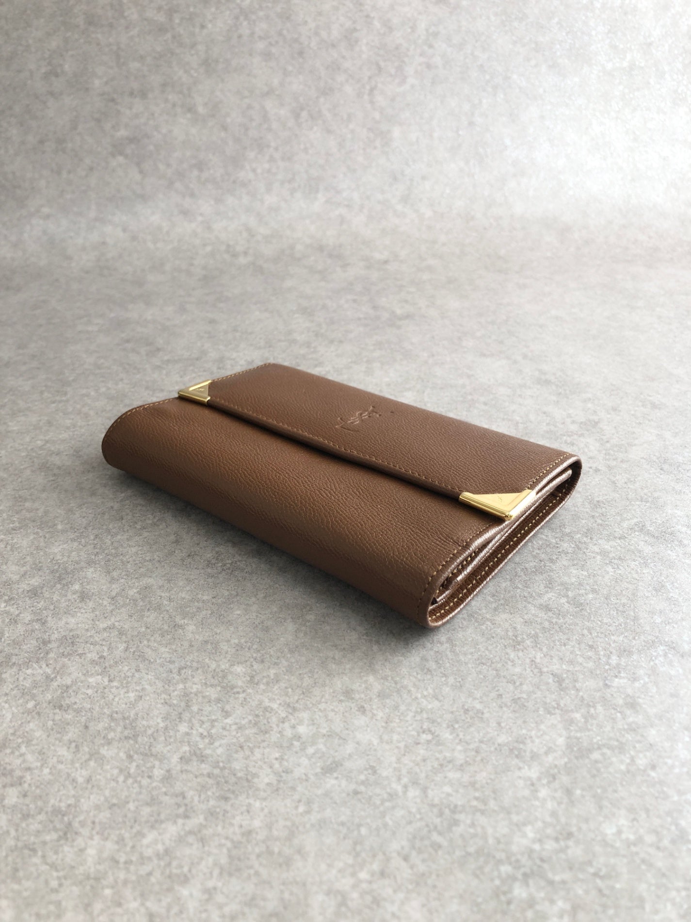 Yves Saint Laurent YSL Logo Trifold Wallet Brown Vintage bcneir