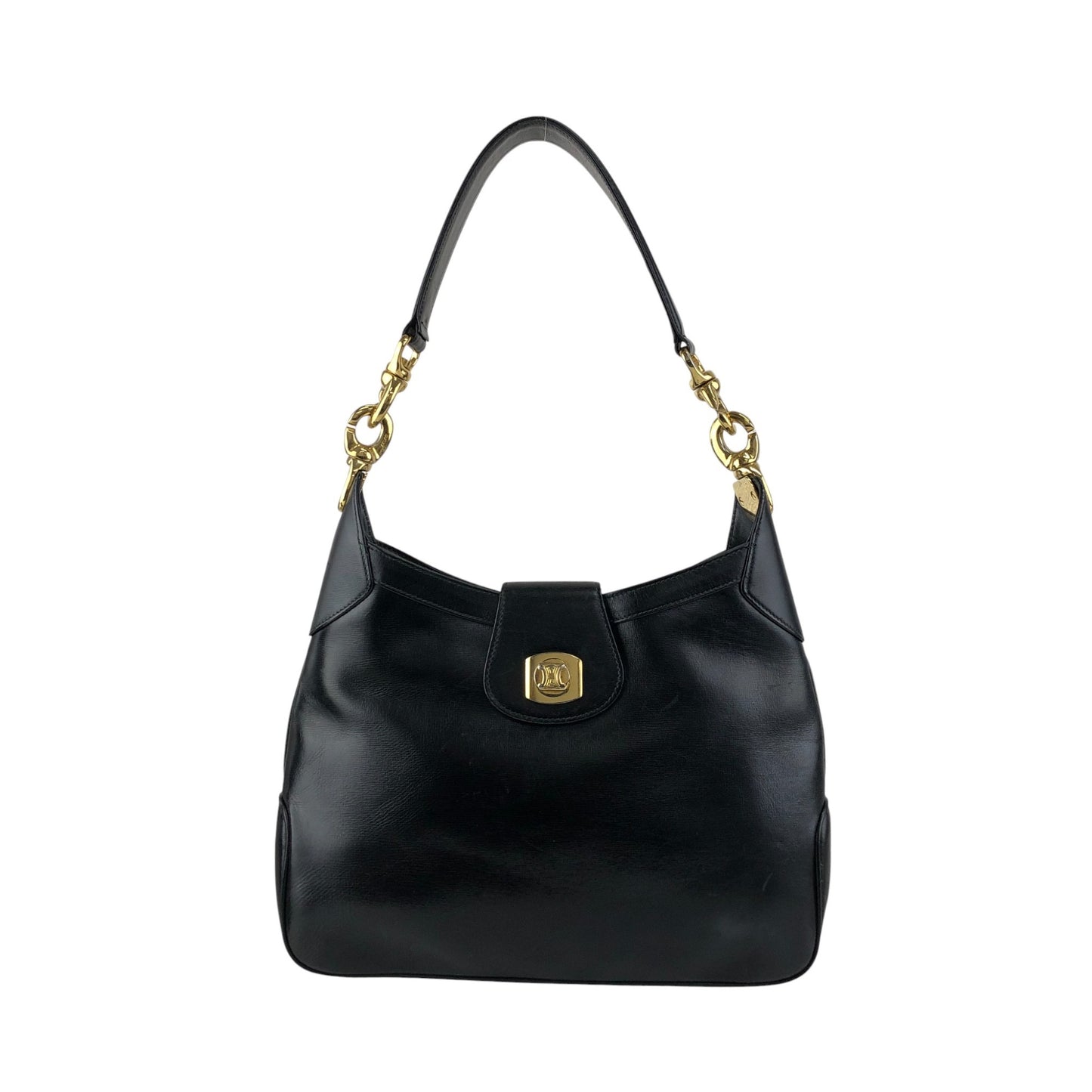 CELINE Blason Turn Lock Shoulder bag Hobobag Black Vintage re82zm