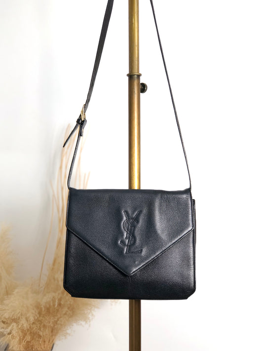 Yves Saint Laurent YSL Logo Shoulder bag Black Vintage p5pe7i