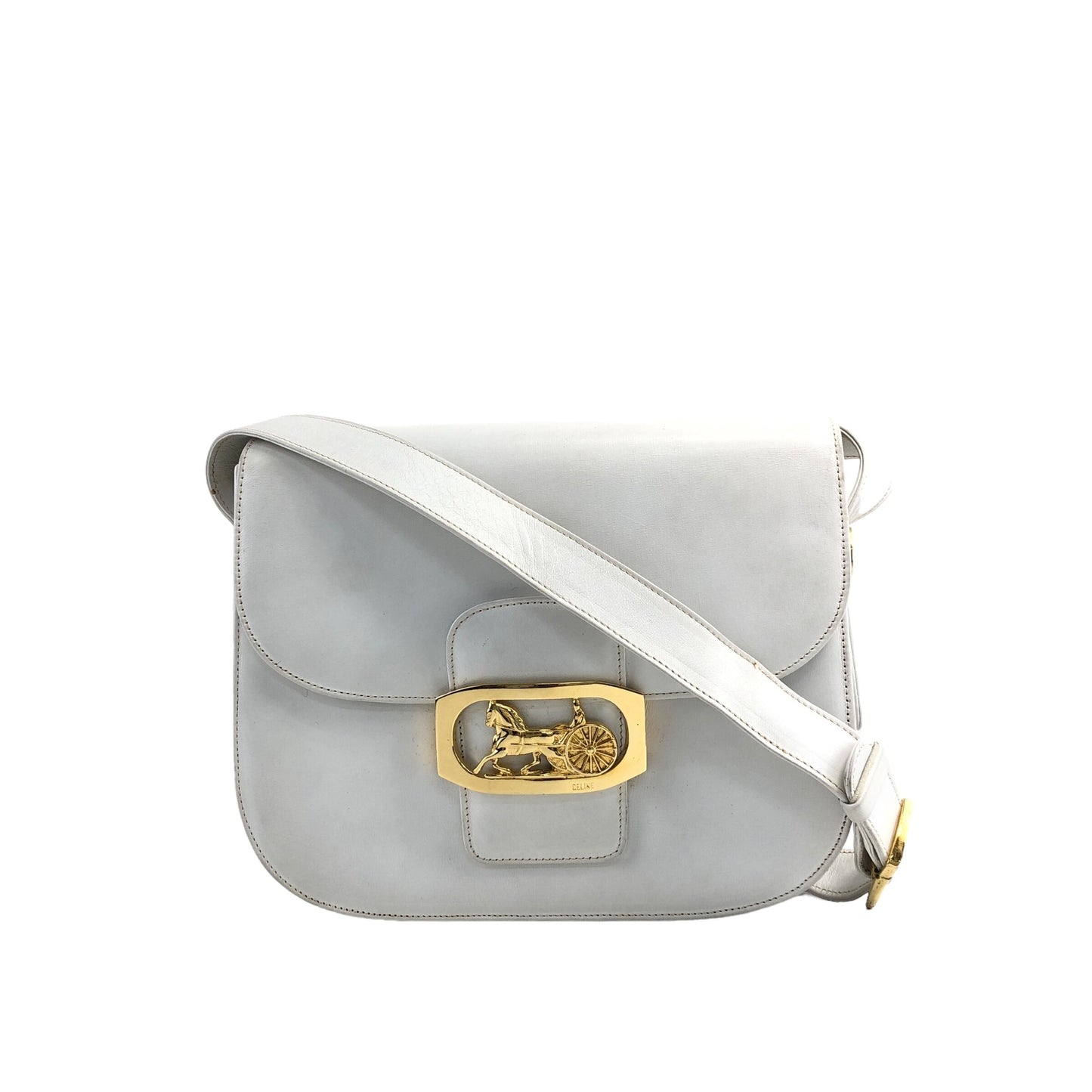 CELINE Horse Carriage Shoulder bag White Vintage tj6jzj