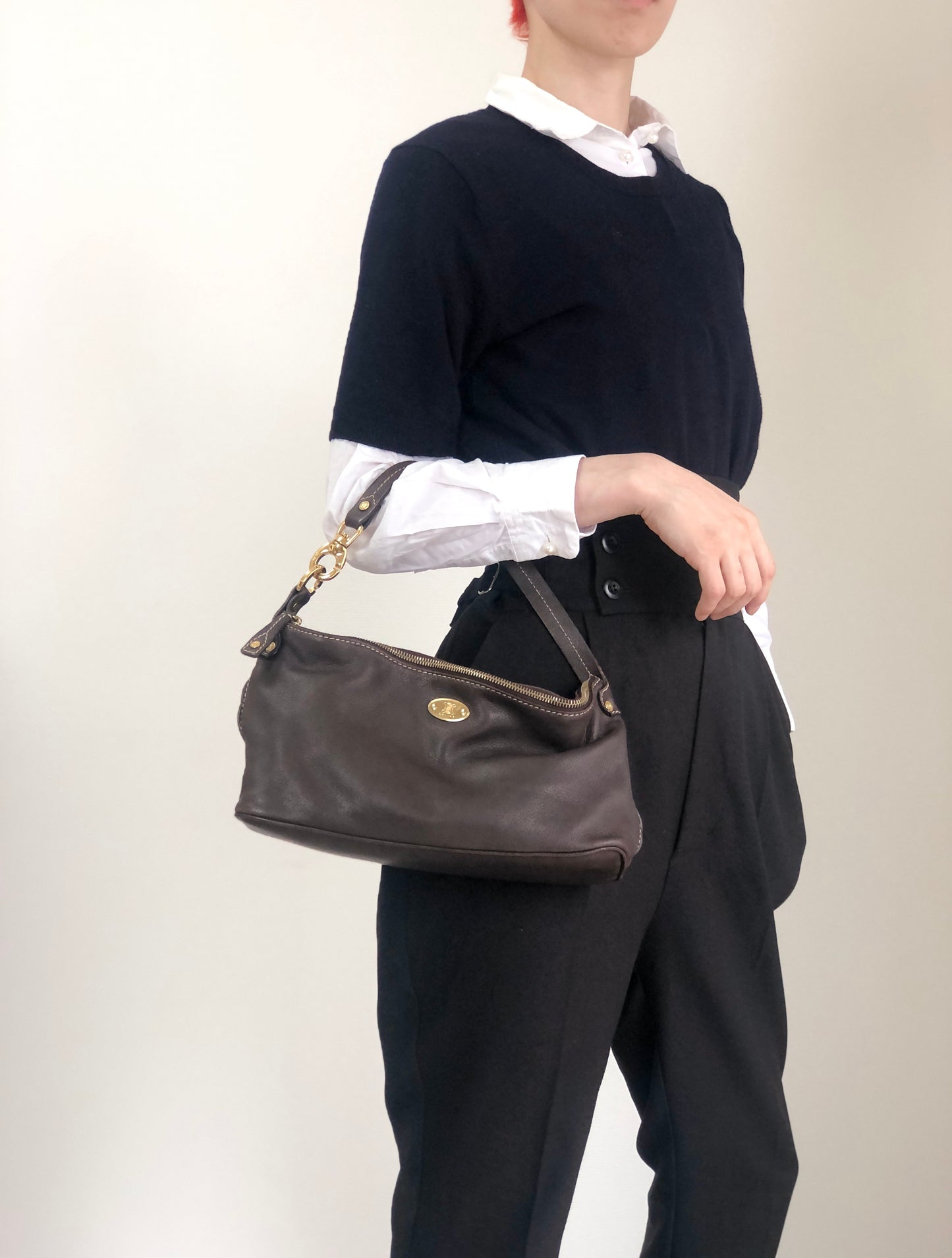 CELINE Triomphe Small Handbag Brown Vintage yat2yf
