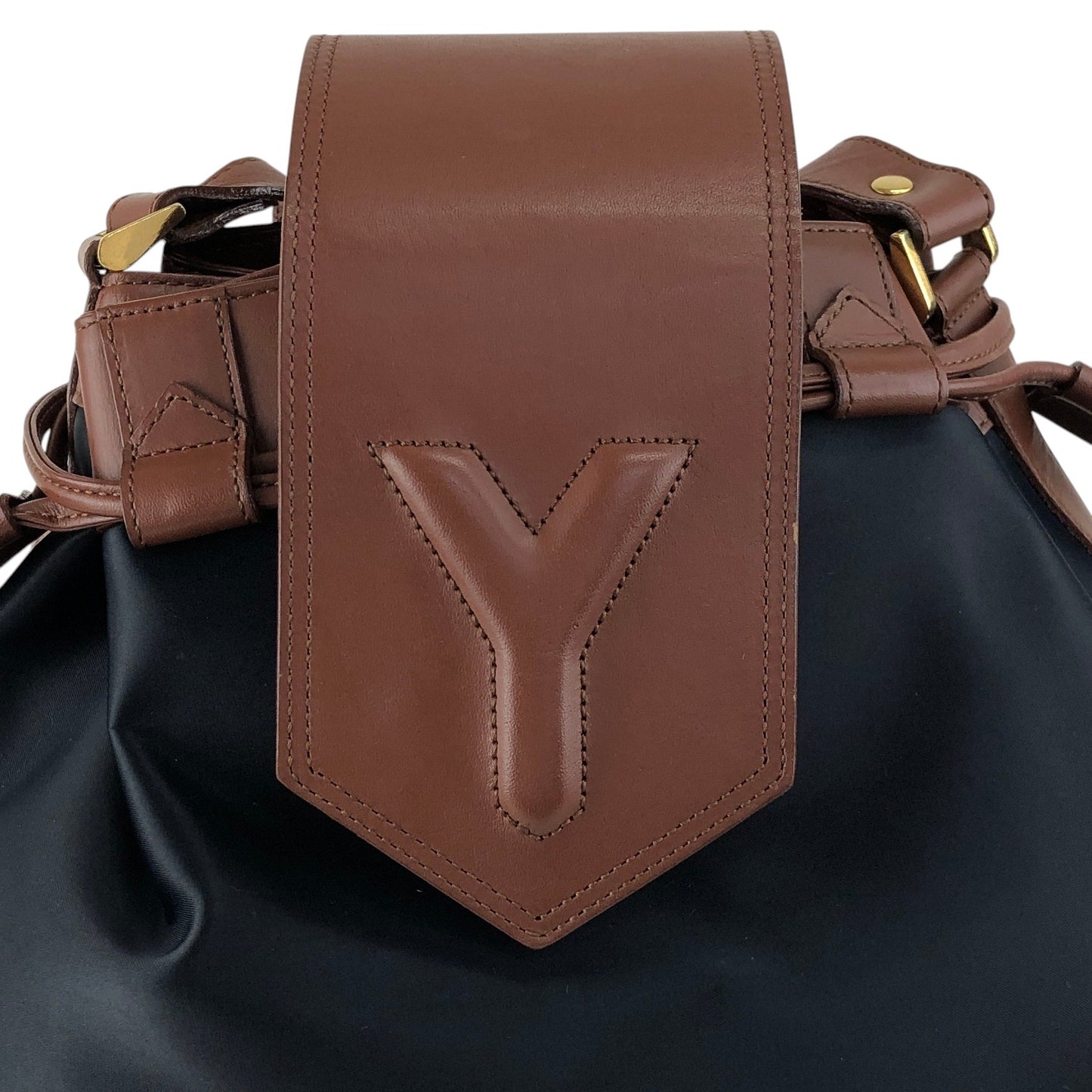 Yves Saint Laurent Logo Drawstring Shoulder bag Brown Vintage vjh7bs