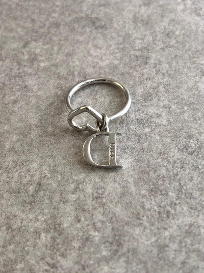 Christian Dior Heart Motif Rhinestone Ring Silver Vintage 8v3rwy