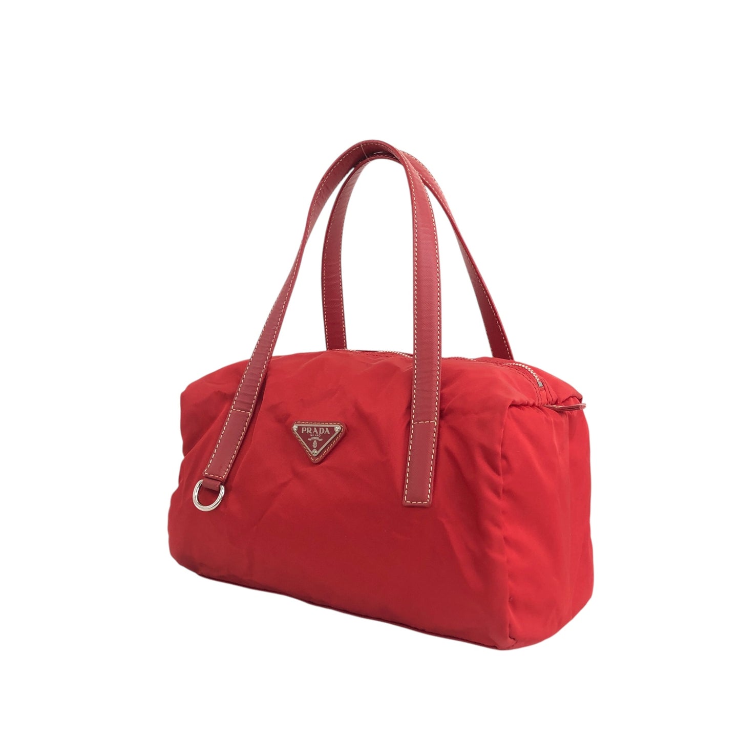 PRADA Triangle Logo Small Boston bag Handbag Red Vintage dkzdci