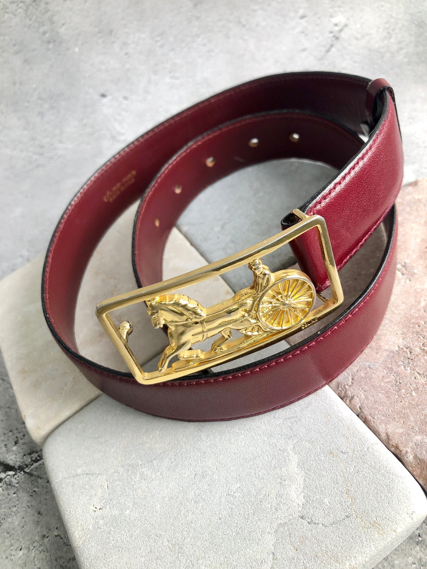 CELINE Horse Carriage Belt Bordeaux Vintage hea43y