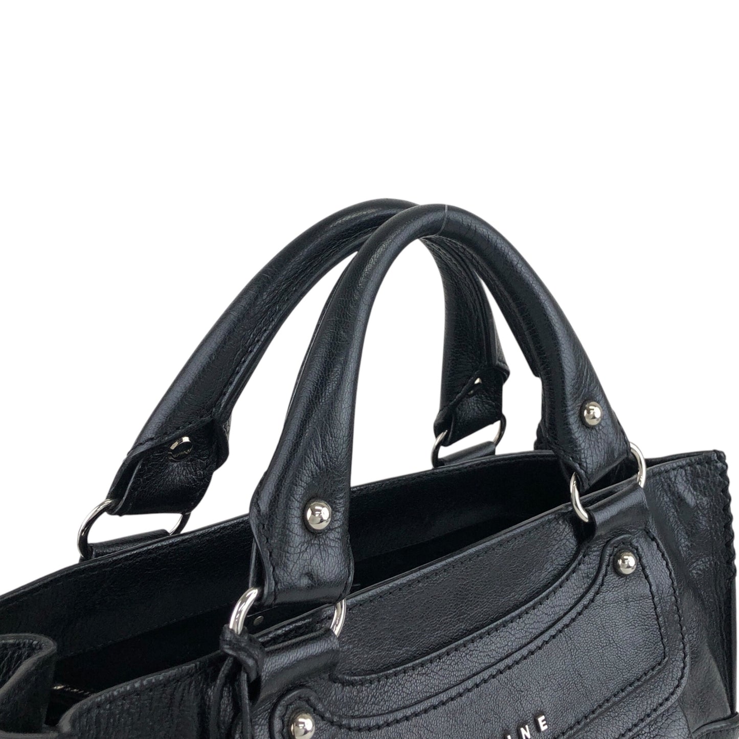 CELINE Logo Handbag Black Vintage p2zgdh